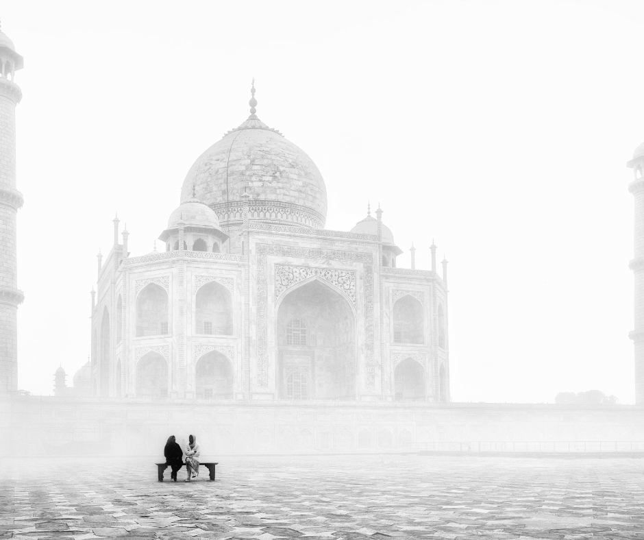 effects of air pollution on our environment and monuments. The image depicts a hazy view of the Taj Mahal.