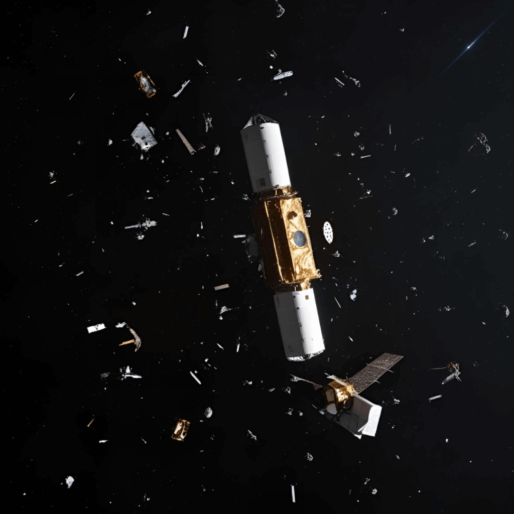 Depiction of space junk.